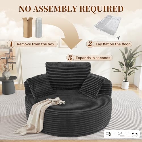 55-Inch Oversized Corduroy Foam Single Sofa Chair with Pillows