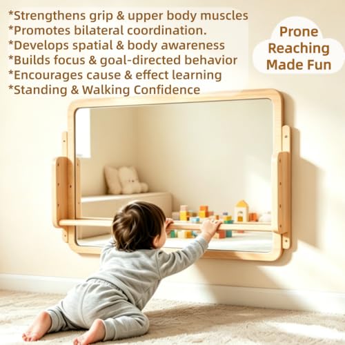 3-in-1 Montessori Baby Tummy Time Mirror with Adjustable Pull-Up Bar