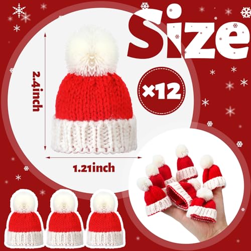 Bencailor 12 Red Christmas Knit Santa Hats with Pom Poms - Holiday Decor