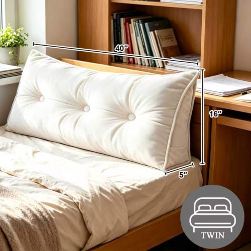 Twin Size Headboard Pillow with Removable Cover - White
