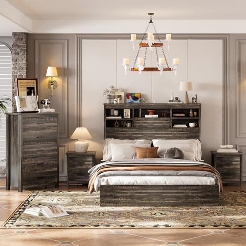 4-Piece Queen Bedroom Furniture Set with Storage Bed, Dresser & Nightstands
