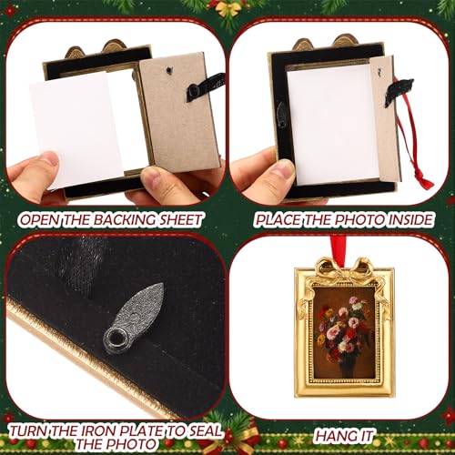 Leinuosen 8 Pcs Mini Vintage Picture Frames Set - Gold Bow Ornament Frames, Rect & Oval, for Christmas Tree (Gold/Rectangular + Oval1)