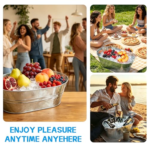 GIQSX 4 Pack 3 Gallon Galvanized Beverage Tubs - Ice Buckets for Parties & Camping