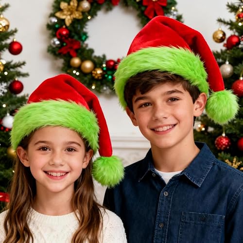 Drewev Santa Hat for Adults Red Velvet Double Layer Christmas Hat Unisex Holiday