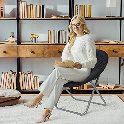 Faux-Fur Folding Moon Chair, Soft Upholstered Lounge Chair for Bedroom