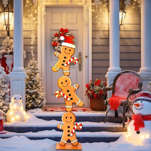 Large Outdoor Christmas Gingerbread Decorations - Set of 3, 59 Inches Tall