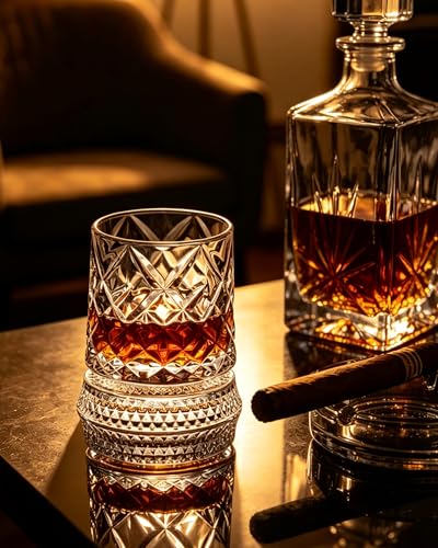360° Rotating Whiskey Glass Set with Gift Box & Ice Ball Molds - 2 Pack