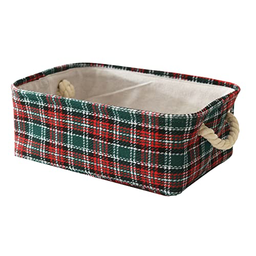 INough Red Christmas Gift Basket with Handles - Empty Collapsible Storage Bin, 13.8 x 10.2 x 5.1in, Water-Resistant Canvas
