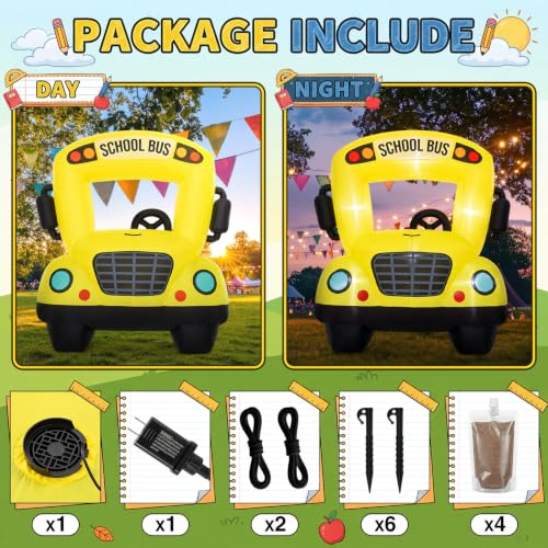 6 x 5 ft Inflatable School Bus Party Decoration with Built-in LED Lights
