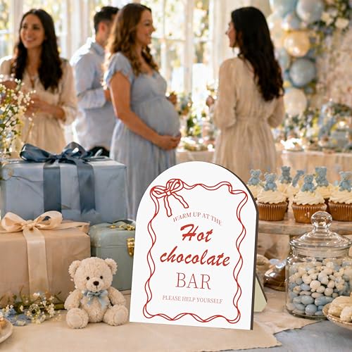 Chocolate Hot Chocolate Bar Wooden Sign with Red Bow - Cocoa Drink Station Decor