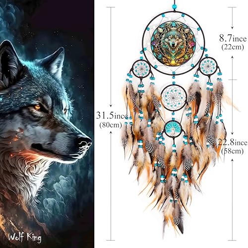 Large Handmade Wolf Dream Catcher for Wall Decor and Bedroom Hanging