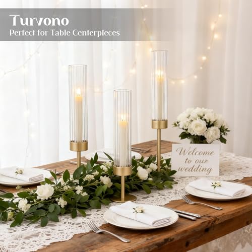 Turvono 6 Pack Gold Hurricane Candle Holders for Table Centerpiece - Elegant Indoor & Outdoor Decor