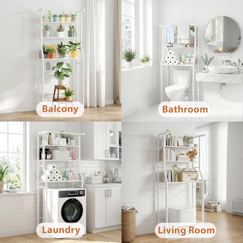 3-Tier Over-the-Toilet Storage Rack with Towel Bar, White Iron Shelf