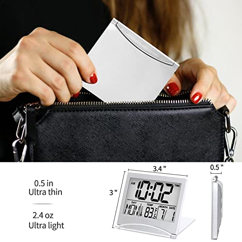 Digital Travel Alarm Clock - Foldable LCD Desk Clock with Calendar & Timer