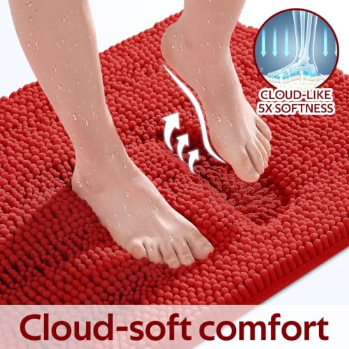 ACCUMTEK Red Christmas Striped Bathroom Rug Set 3 Pieces, Thick Chenille Non-Slip Mats, 2'8"x1'8" + 2'x1'5" U-Shape
