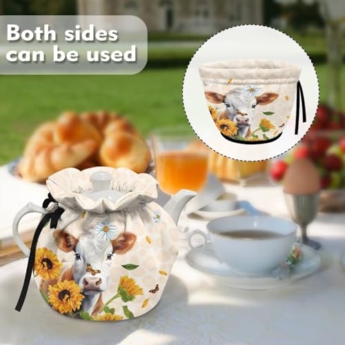 Sunflower Cow Print Teapot Thermal Cover - Insulated Kettle Tea Cozy