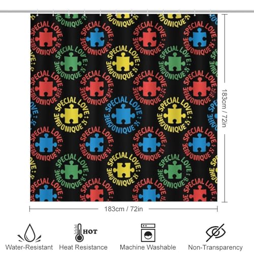 Autism Awareness Puzzle Heart 4-Piece Shower Curtain & Bath Mat Set