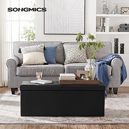43.3-Inch Folding Storage Ottoman Bench with Flipping Lid - Black