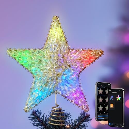 Weiwangvv Star Christmas Tree Topper 9” RGB LED – Gold, App/Remote Control, USB