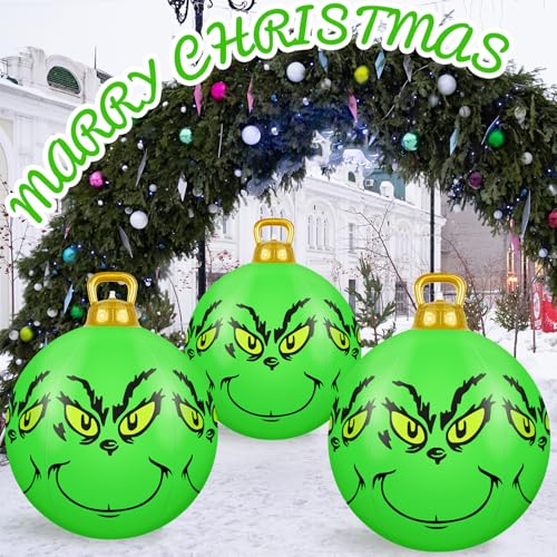 Denylo Pro 3 Pack 23.6 Inch Green Inflatable Christmas Balls Outdoor Holiday Decor
