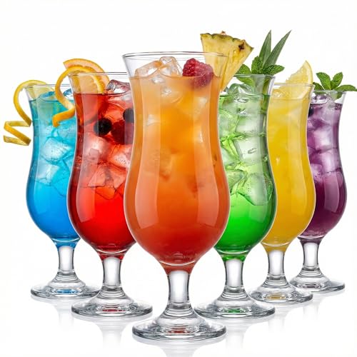 6 Pack Large Hurricane Glasses 15.5 Oz / 460 Ml for Cocktails & Drinks - Elegant Stemware Set