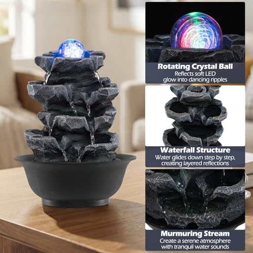 Indoor Tabletop Water Fountain with LED Lights & Rotating Crystal Ball