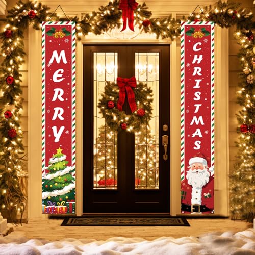 AEHHDL Christmas Porch Banner Set 72x12 in Red 01 – 2-Pack Outdoor Xmas Door Wall Decor