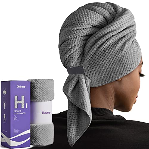 Umisleep Extra Large Microfiber Hair Towel - Ultra Absorbent, Grey