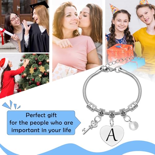 Mwphuy A Initial Letter Bracelet for Women Gift Stainless Steel Adjustable Jewelry
