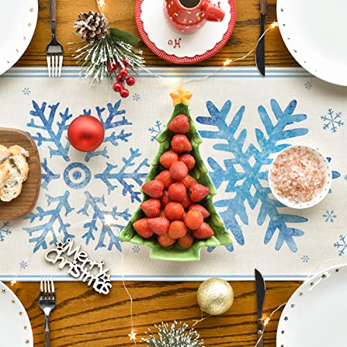 Christmas Snowflake Blue Table Runner - 13x108 Inch Seasonal Kitchen Decor