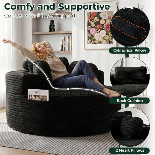 56-Inch Oversized Round Chaise Lounge Chair with Cup Holders & Side Pockets