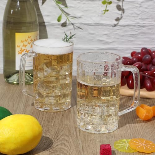 12 oz Plastic Beer Mugs with Handles - Shatterproof Clear Stein Set (10 Pcs)