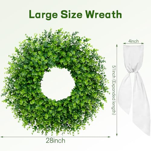 28-Inch Artificial Boxwood Wreath for Front Door, Year-Round Greenery Decor