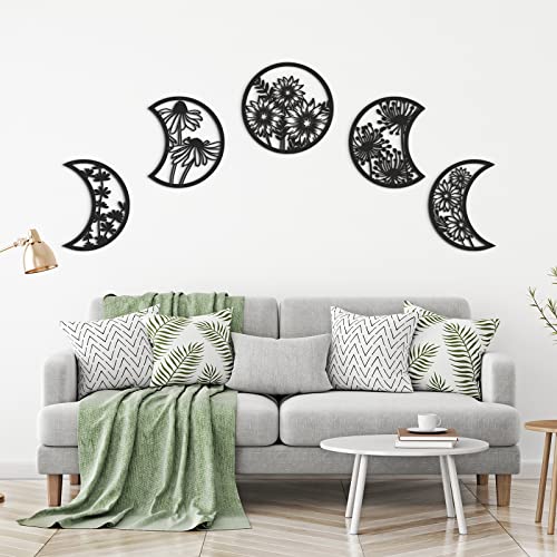 5-Piece Moon Phase Wall Art Set, Wooden Boho Hanging Decor for Bedroom