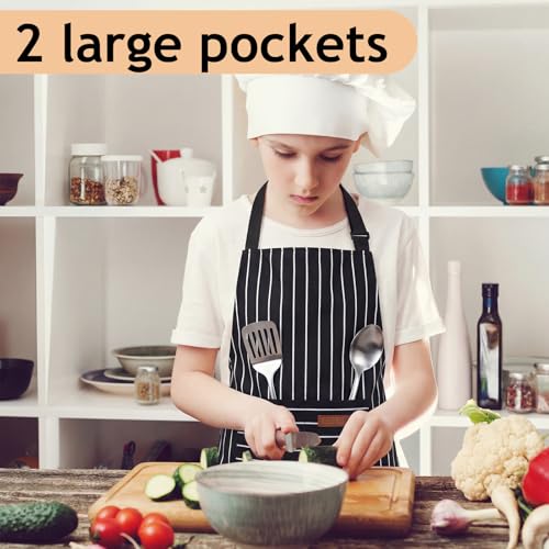 2-Pack Kids Striped Cotton Linen Aprons with Pockets for Cooking & Crafts