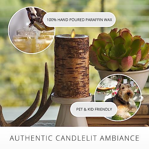 Luminara Birch Bark Flameless LED Candle 3.5x6.5 Inch with Moving Flame & Timer