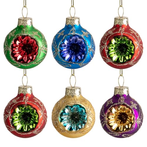 6 Pcs 1.6'' Christmas Reflector Glass Ball Ornaments, Hanging Decor
