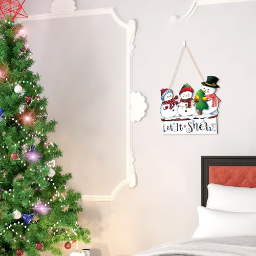 Let It Snow Three Snowmen Wall Sign Xmas Lets Snow - Rustic Winter Welcome Door Decor