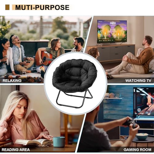Grezone Black Oversized Folding Moon Chair - Comfortable Indoor/Outdoor Lazy Seat