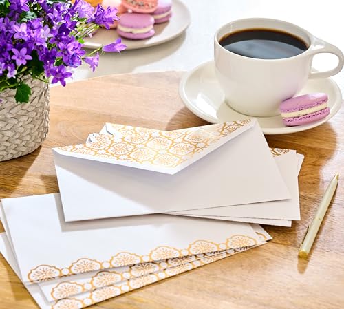 American Greetings White & Gold Gift Envelopes (10 Count) for Weddings, Christmas & Special Occasions