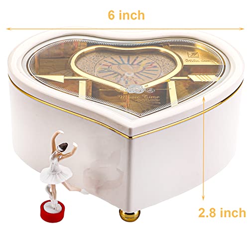 Heart-Shaped Ballerina Music Box with Rotating Figurine and Jewelry Storage