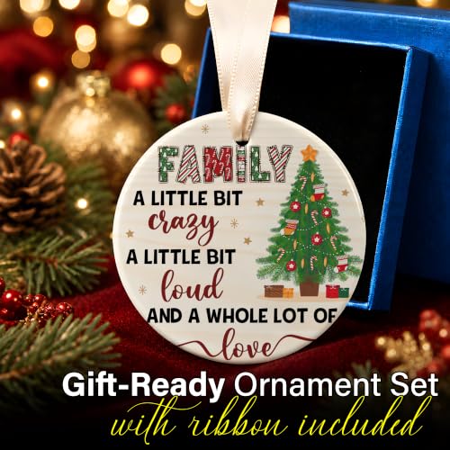 Sengift Family Christmas Ornament 2026 – A Little Bit Crazy, A Whole Lot of Love (Family 02) – Rustic Ceramic Keepsake