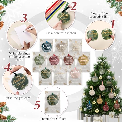 Kasyat 50 Sets Christmas Acrylic Ornaments with Gratitude Cards – Employee Appreciation Gift, 10 Colors