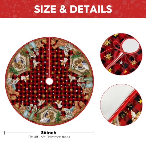 AVOIN colorlife Buffalo Plaid Christmas Tree Skirt 36 Inch Red & Black Winter Holiday Decor