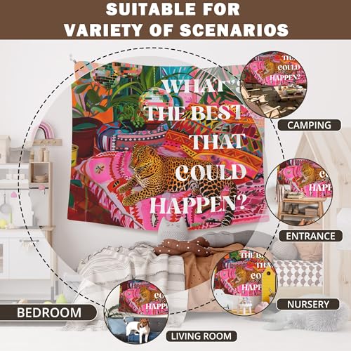 Retro Preppy Leopard Disco Wall Tapestry - Groovy Room Decor (50x60 In)