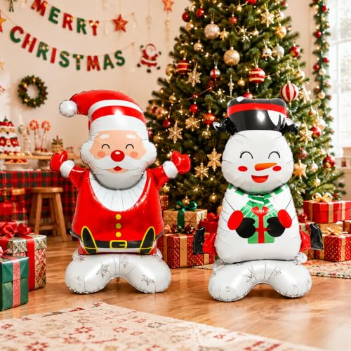 Self Standing Christmas Balloons Set - Santa Claus & Snowman Decor