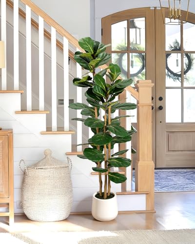 5ft Artificial Fiddle Leaf Fig Tree in White Planter - Lifelike Indoor Decor