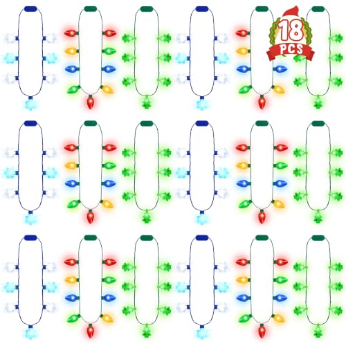 18Pcs Christmas Lights Necklace Set - Festive Holiday Party Favors & Decorations
