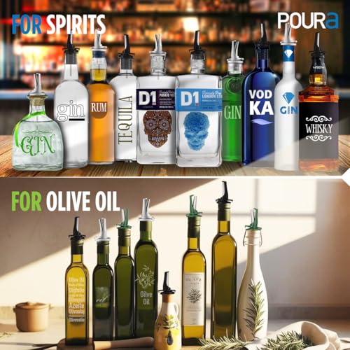 Airtight Olive Oil Pour Spout - One-Handed Bottle Pourer, Green - 2 Pack