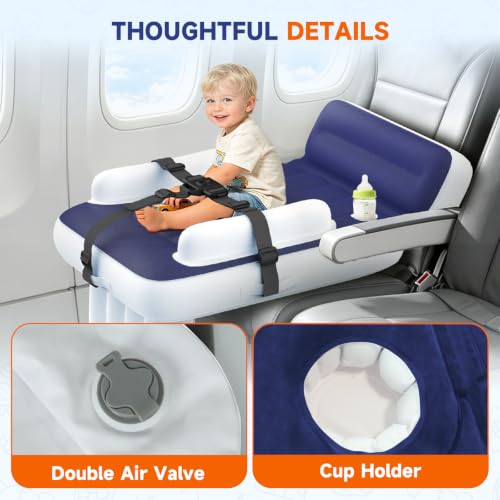 Inflatable Toddler Airplane Bed - Portable Kids Travel Bed with Cup Holder